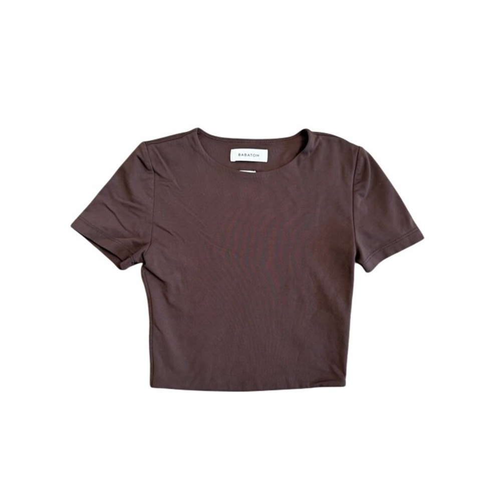 Aritzia Babaton Brown Crewneck Cropped Stretch Top Women's 2XS
